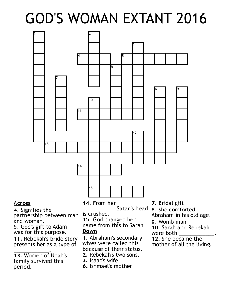 GOD'S WOMAN EXTANT 2016 Crossword