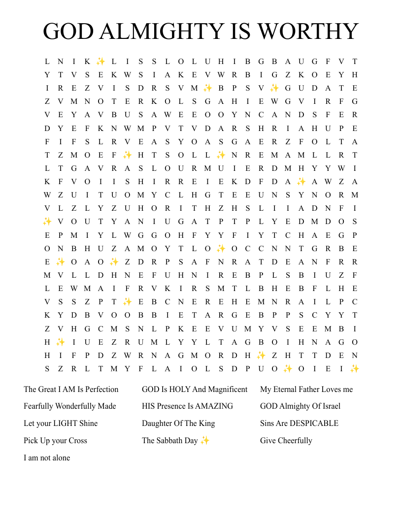 GOD ALMIGHTY IS WORTHY Word Search