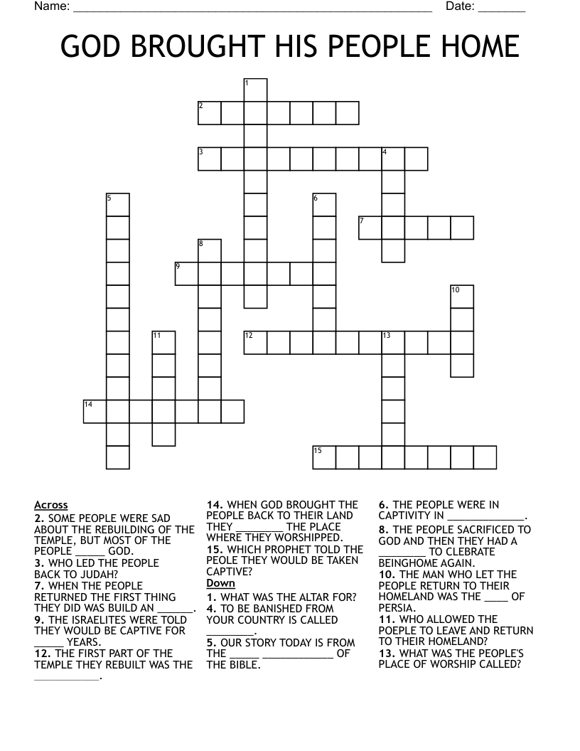 GOD BROUGHT HIS PEOPLE HOME Crossword