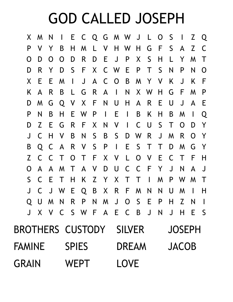 GOD CALLED JOSEPH Word Search