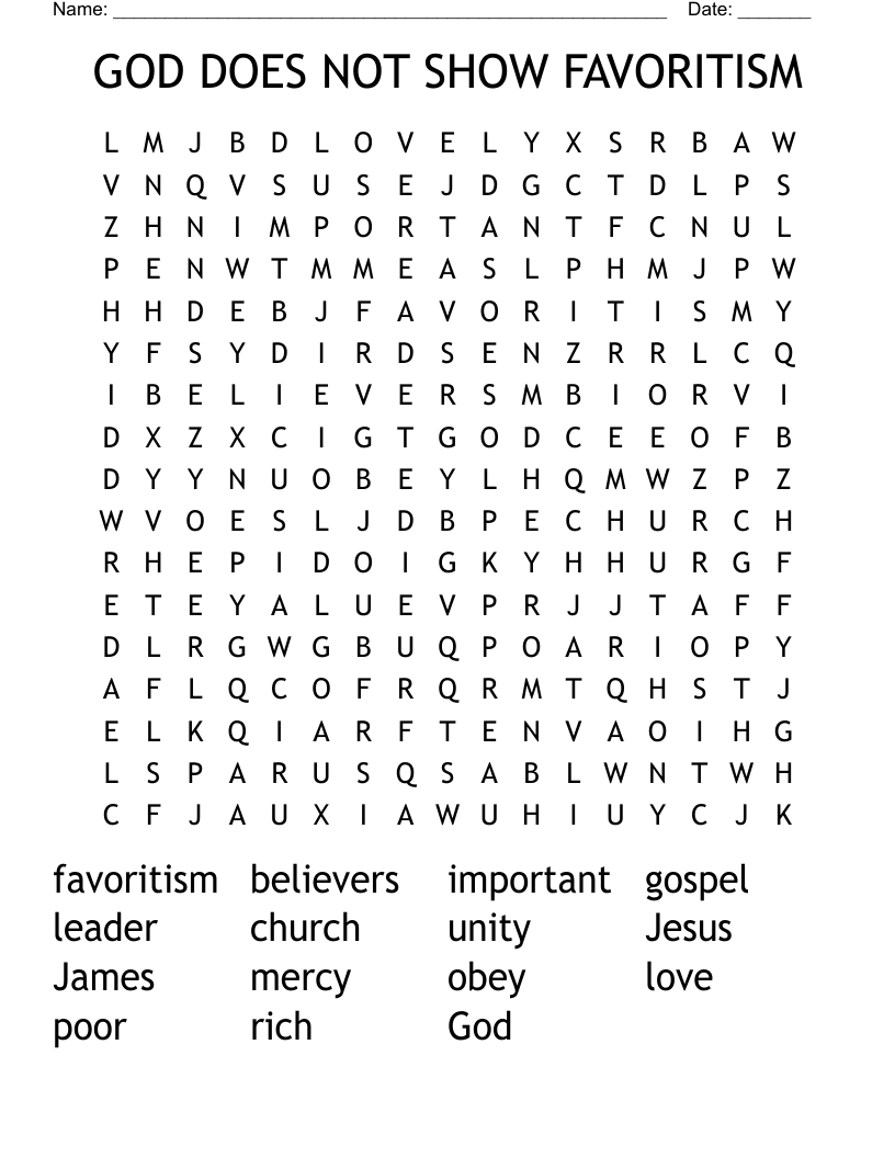 GOD DOES NOT SHOW FAVORITISM Word Search