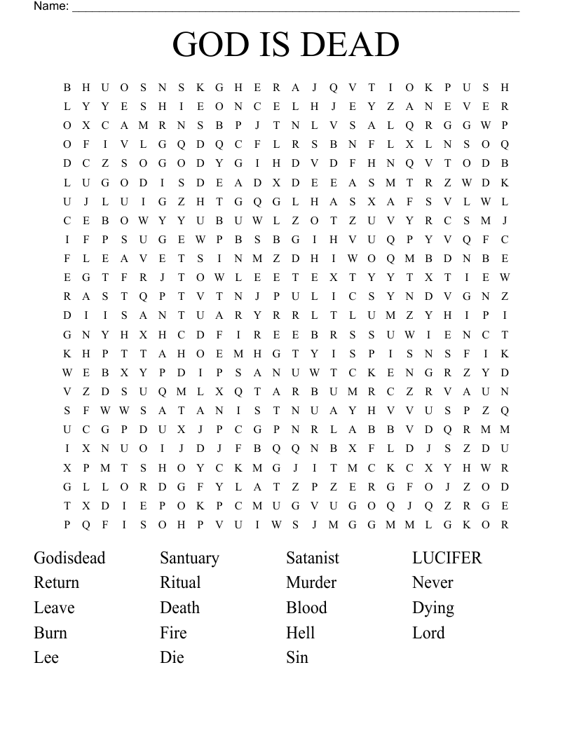 GOD IS DEAD Word Search