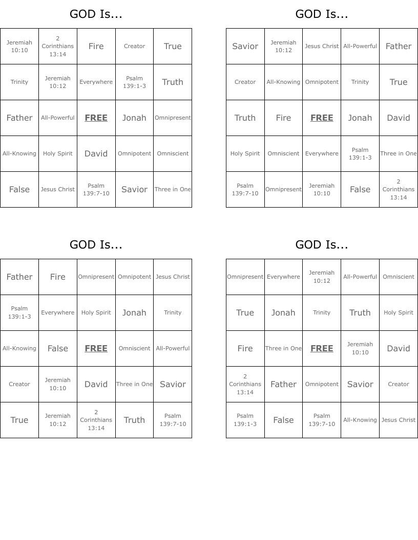 GOD Is... Bingo Cards