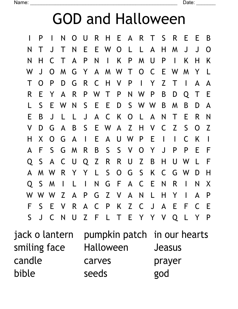 GOD  and Halloween Word Search