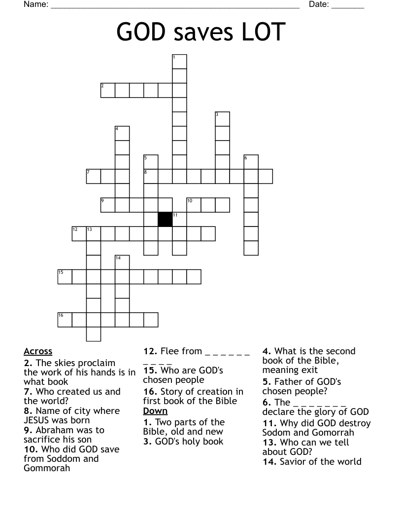 GOD saves LOT  Crossword