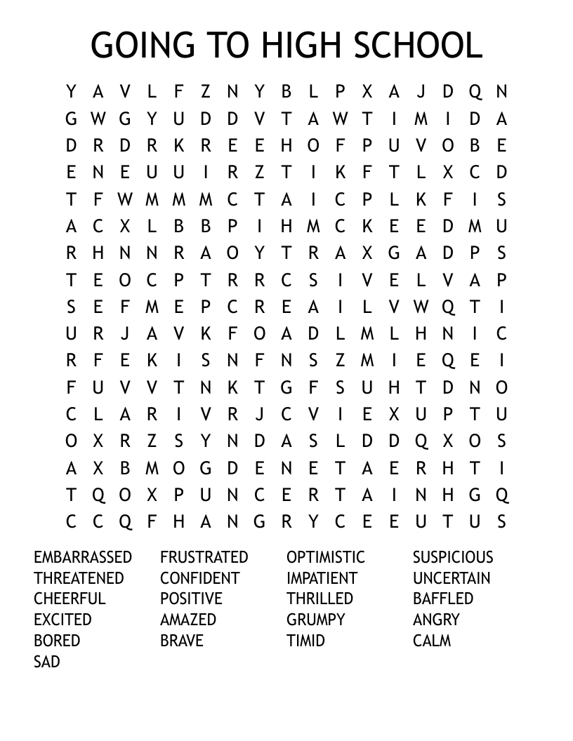 GOING TO HIGH SCHOOL Word Search