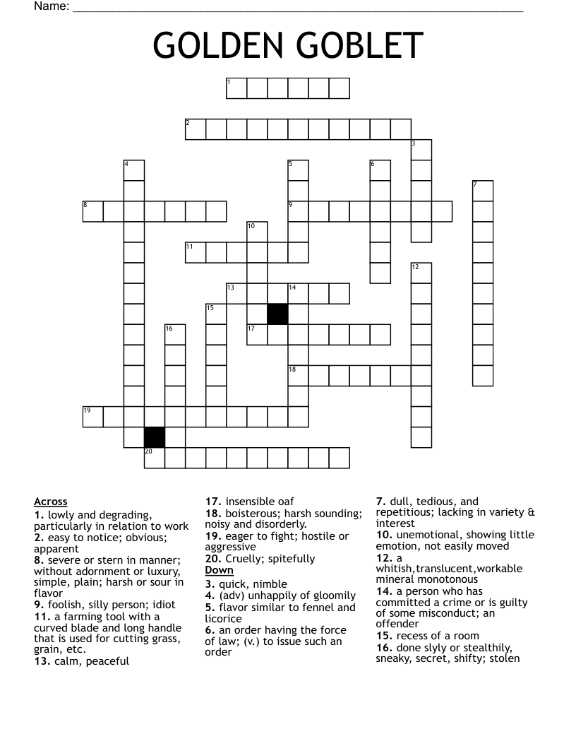 GOLDEN GOBLET Crossword