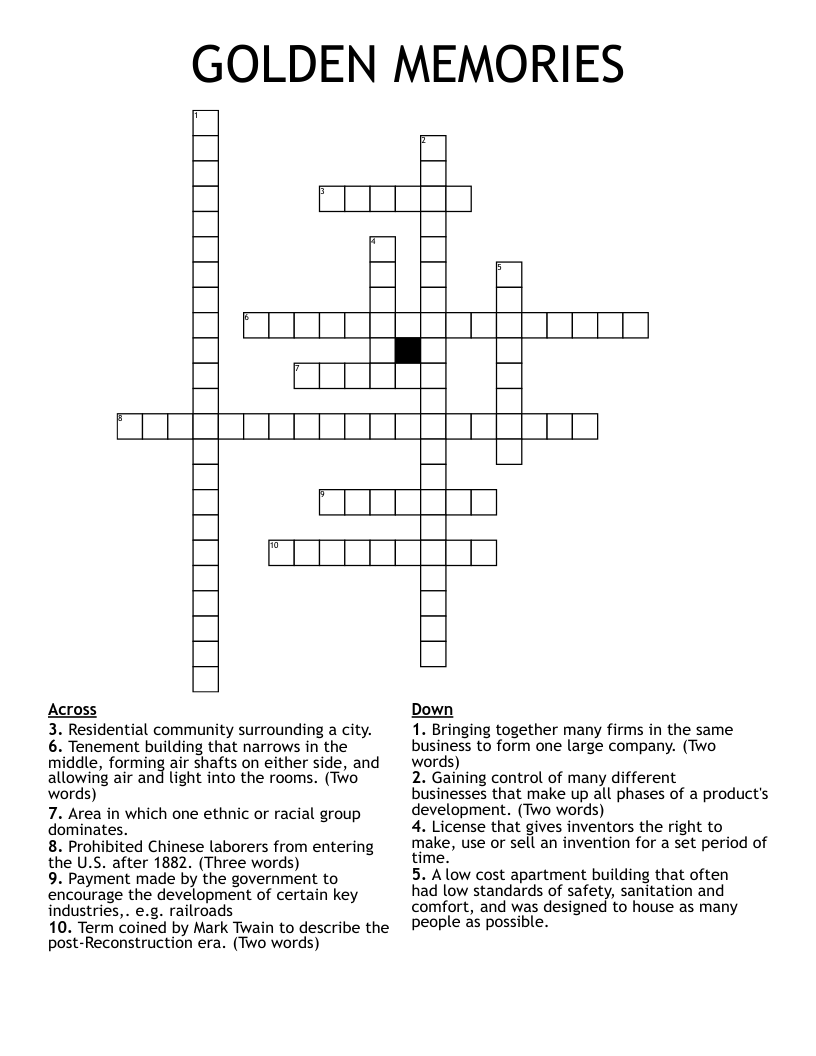 GOLDEN MEMORIES Crossword