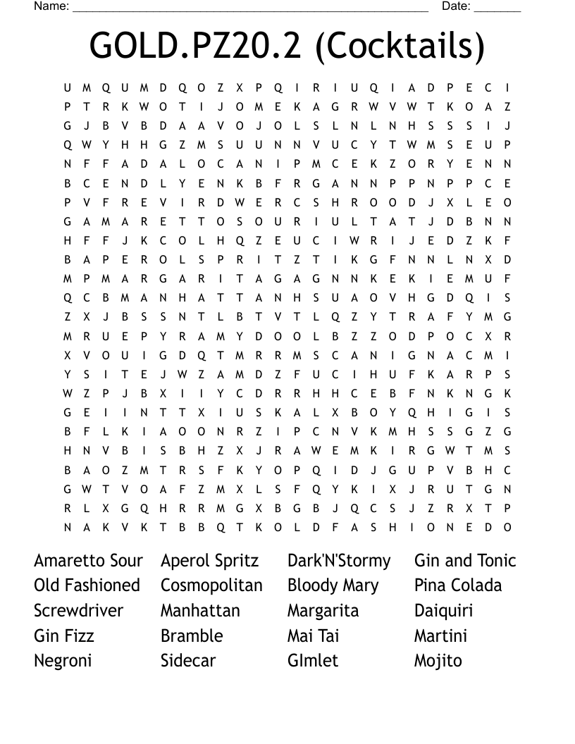 GOLD.PZ20.2 (Cocktails) Word Search