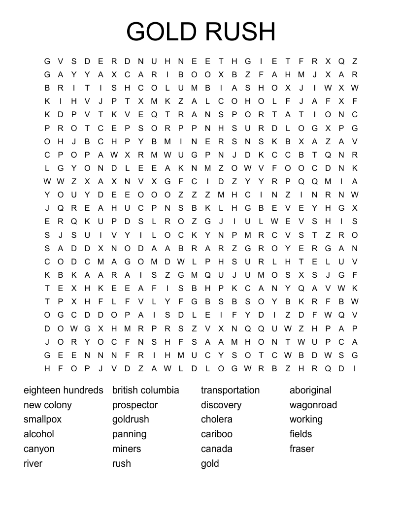 GOLD RUSH Word Search