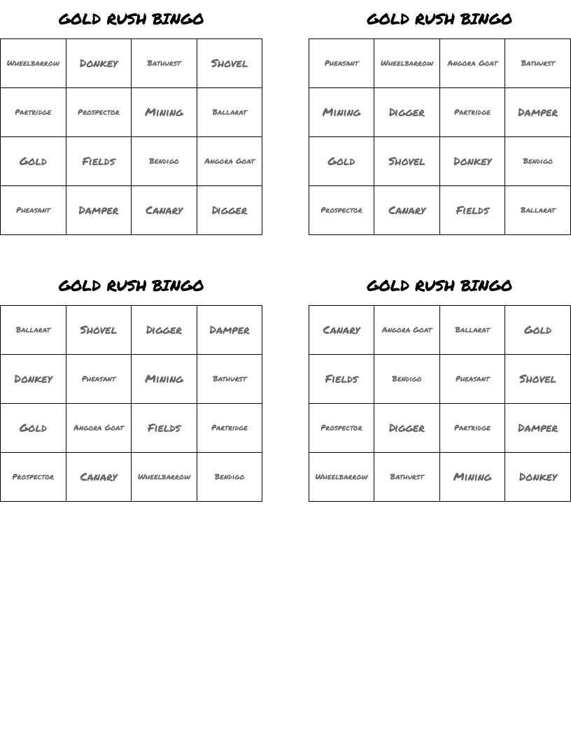 GOLD RUSH BINGO