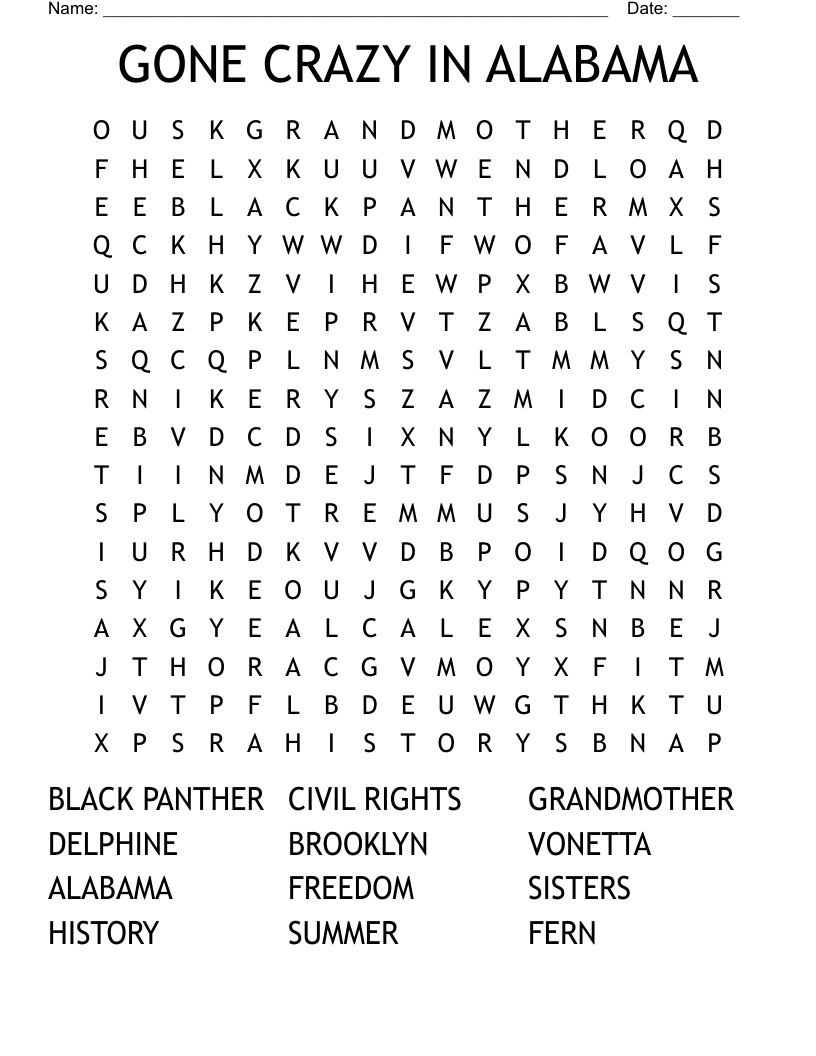 GONE CRAZY IN ALABAMA Word Search