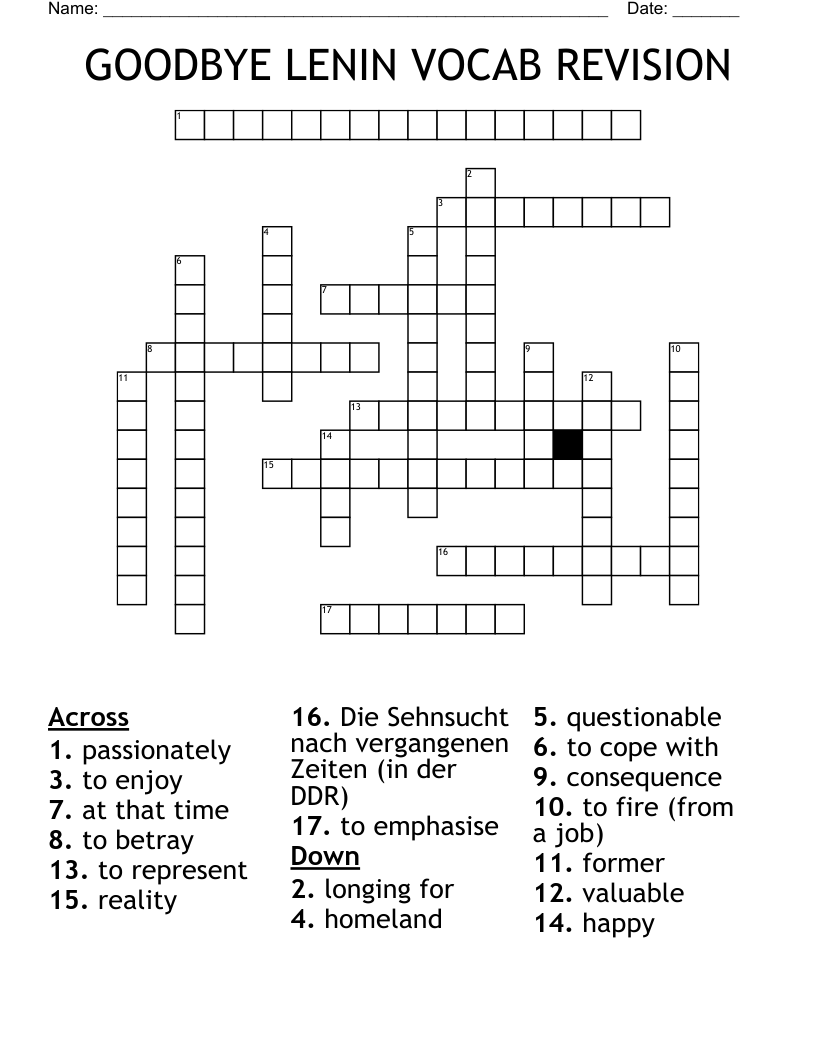 GOODBYE LENIN VOCAB REVISION Crossword