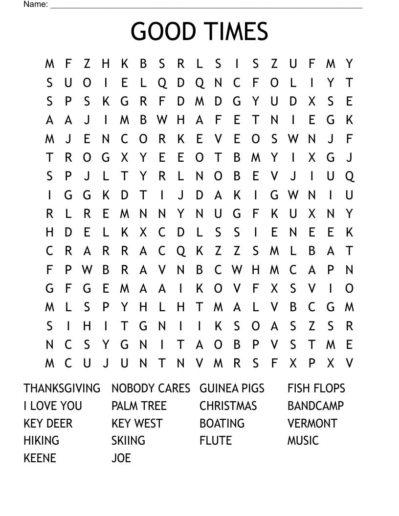 GOOD TIMES Word Search