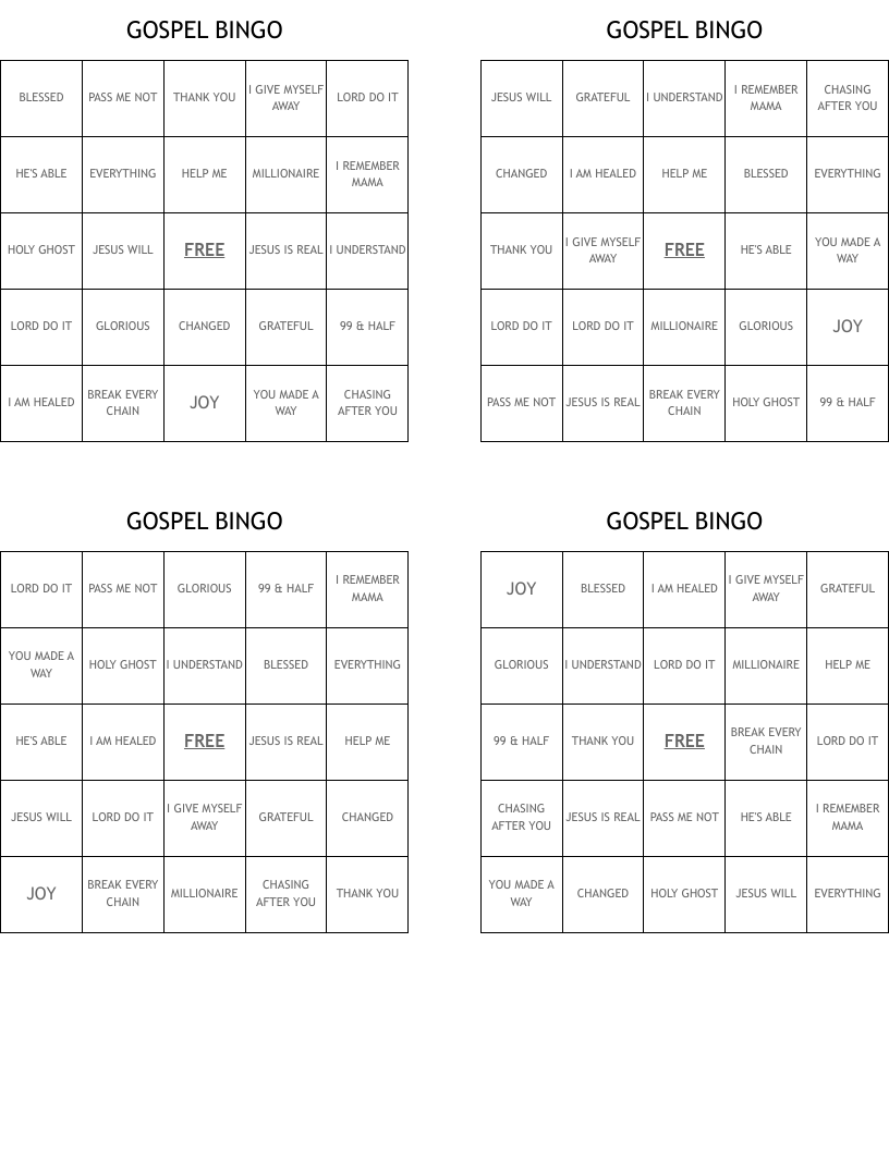 GOSPEL BINGO