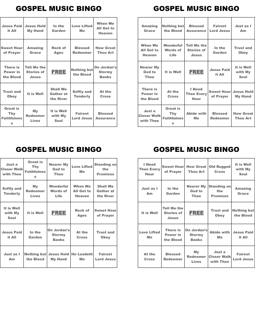 GOSPEL MUSIC BINGO