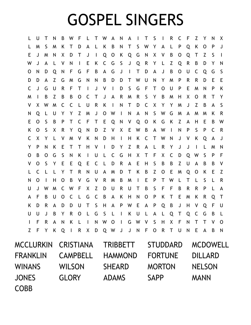 GOSPEL SINGERS  Word Search