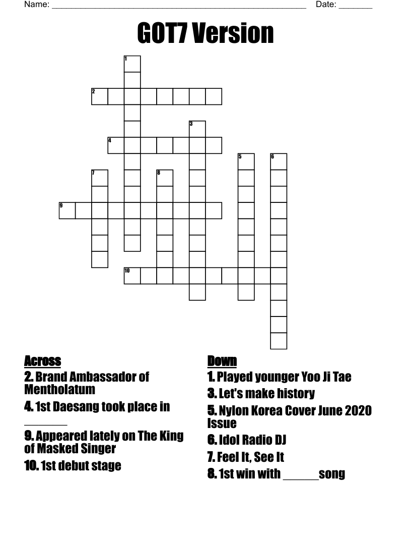 GOT7 Version Crossword