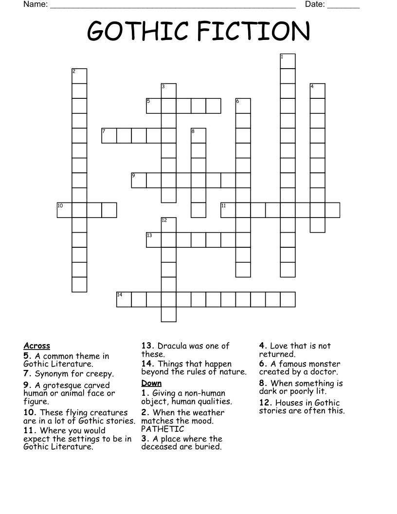 GOTHIC FICTION Crossword