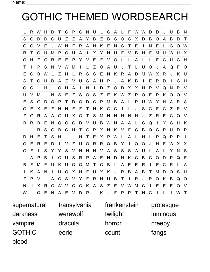 GOTHIC THEMED WORDSEARCH