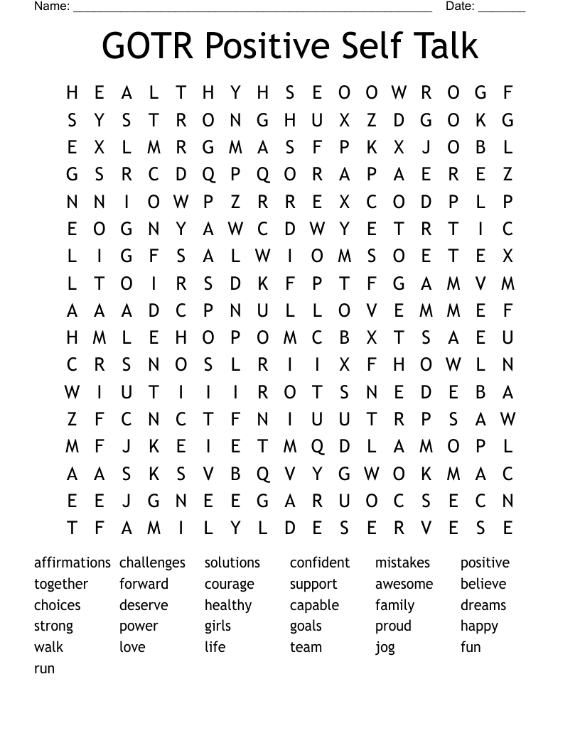 GOTR Positive Self Talk Word Search