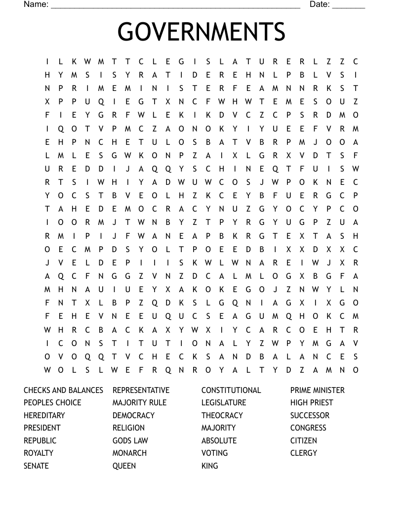 GOVERNMENTS Word Search