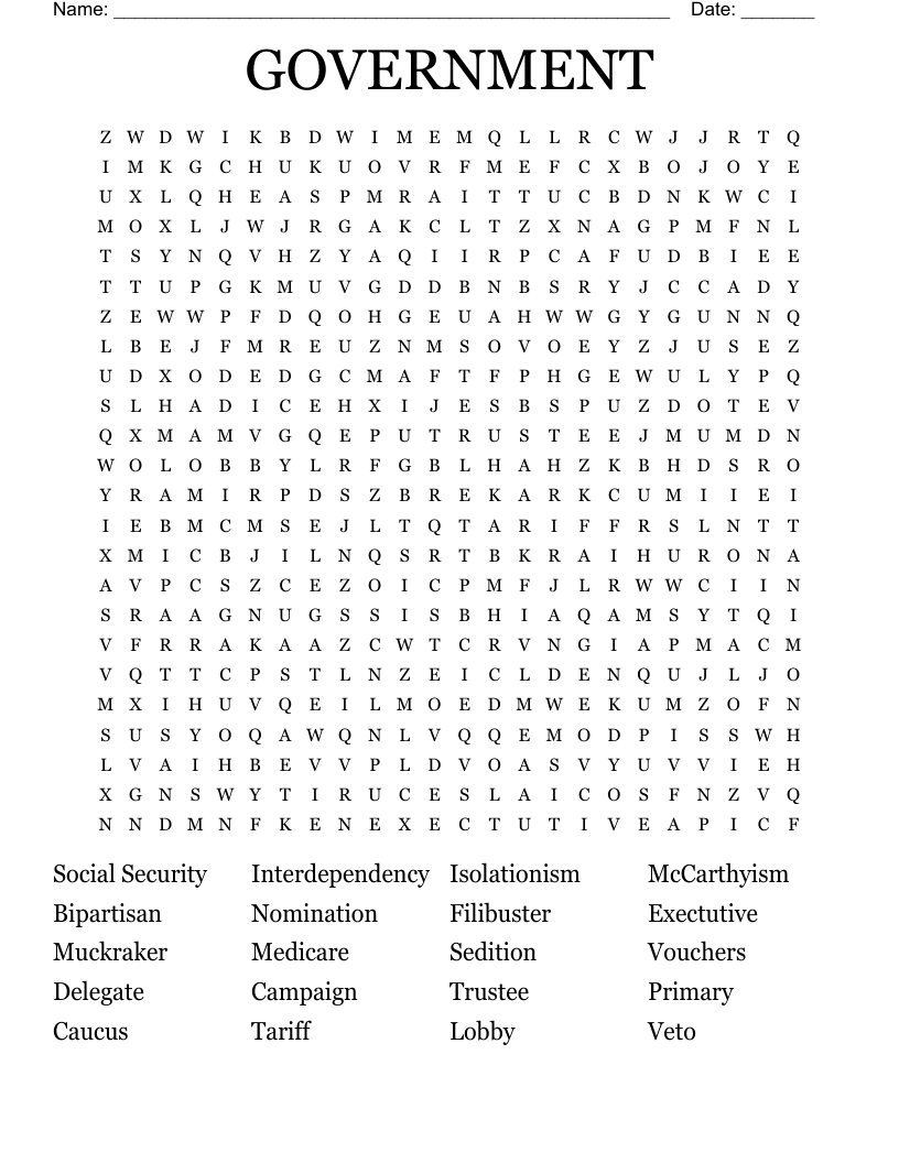 GOVERNMENT Word Search