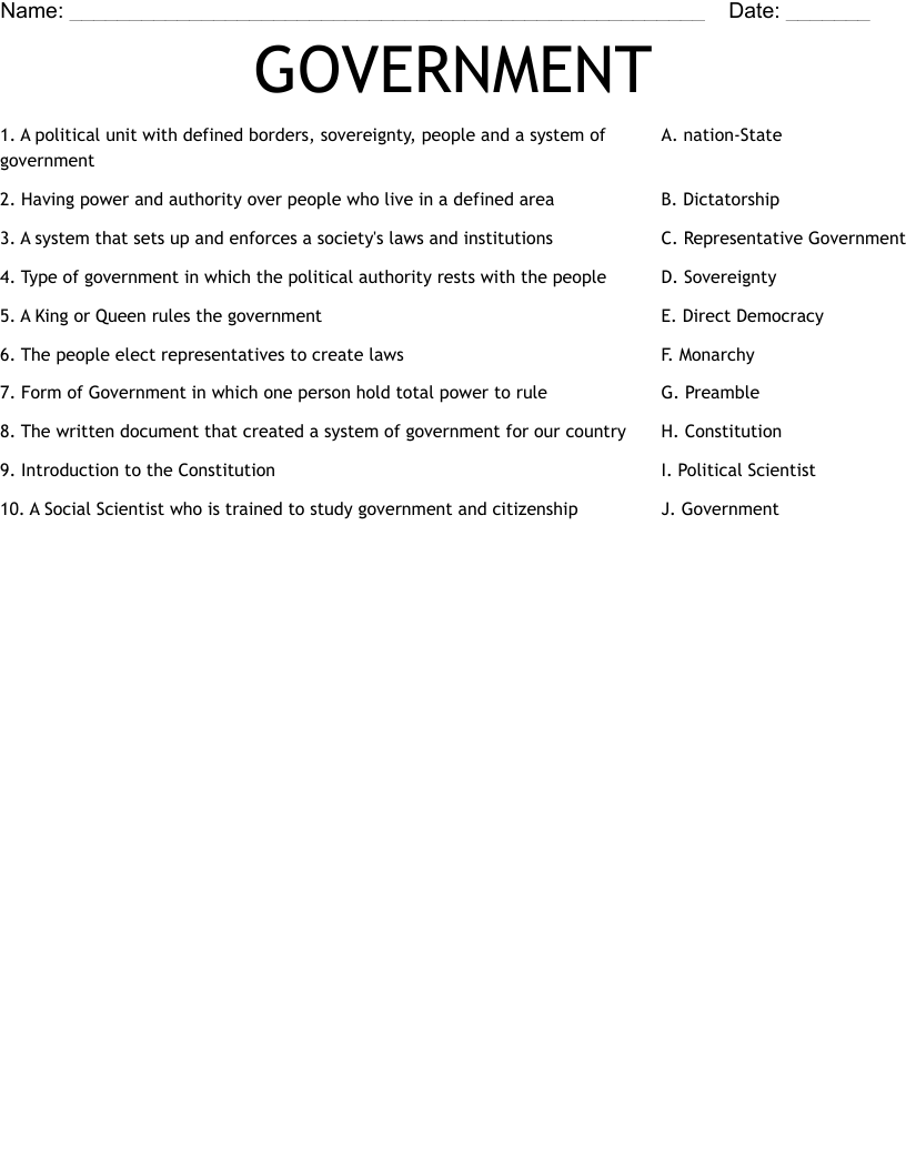 GOVERNMENT Worksheet