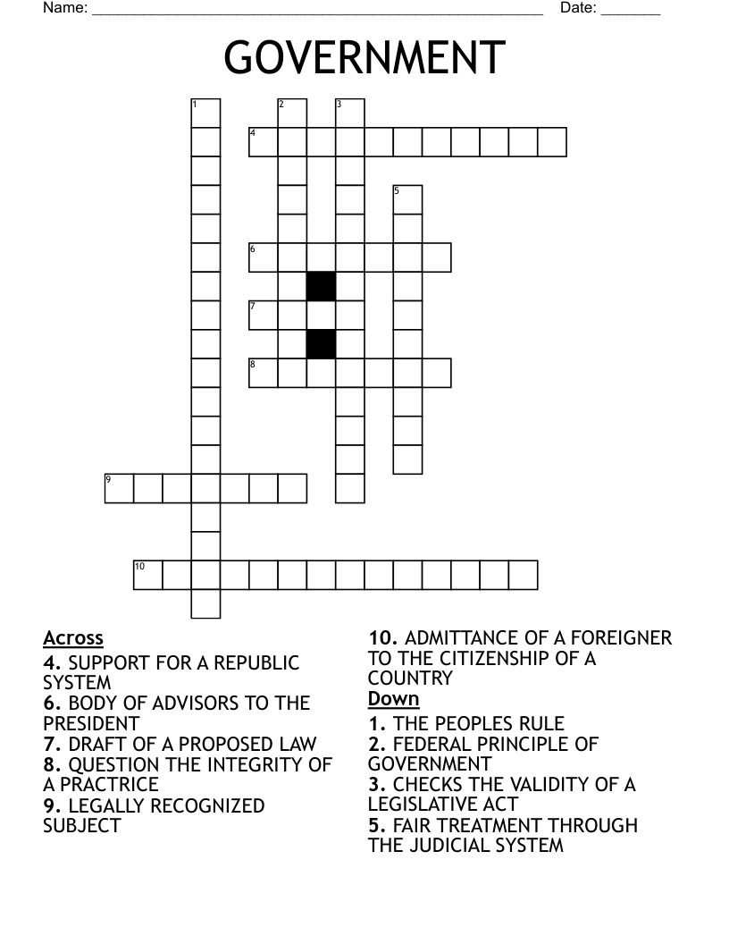 GOVERNMENT Crossword