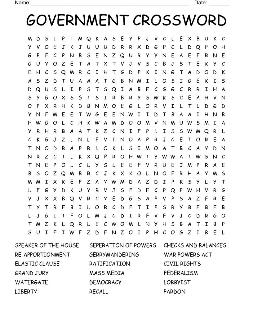 GOVERNMENT CROSSWORD Word Search