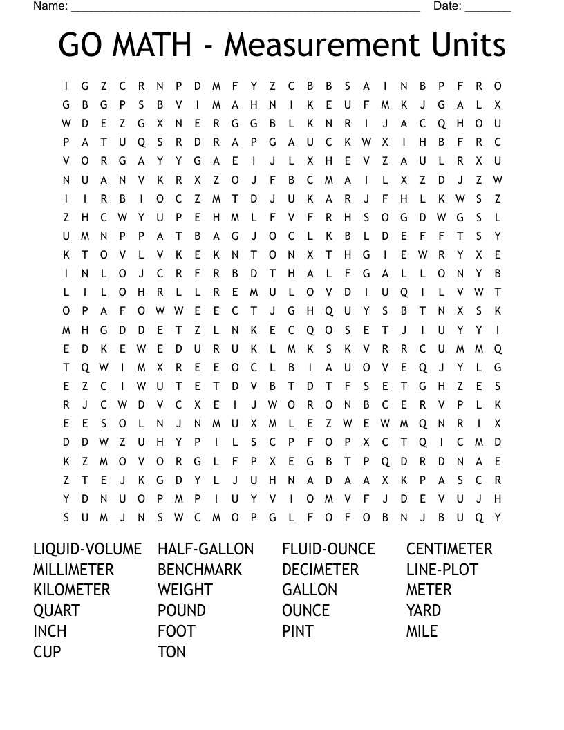 GO MATH - Measurement Units Word Search