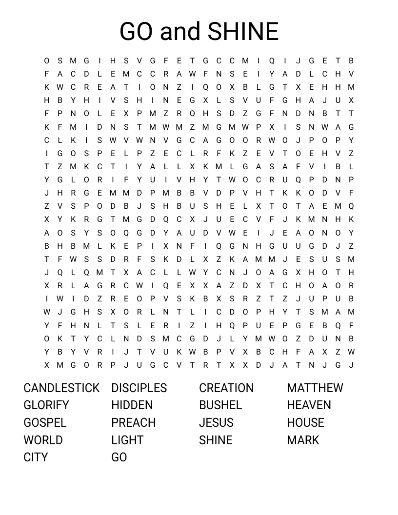 GO and SHINE Word Search