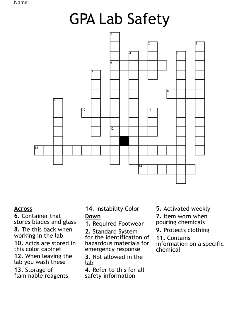 GPA Lab Safety Crossword