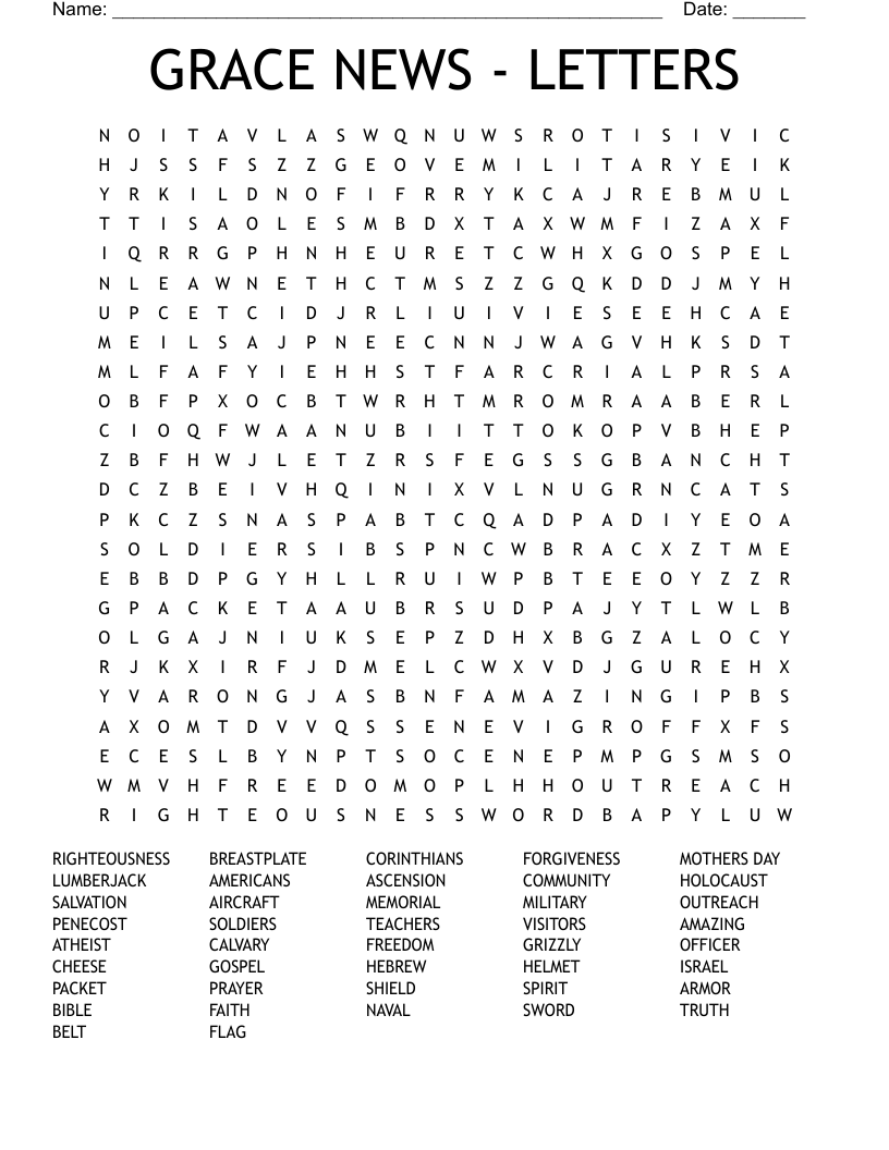 GRACE NEWS - LETTERS Word Search