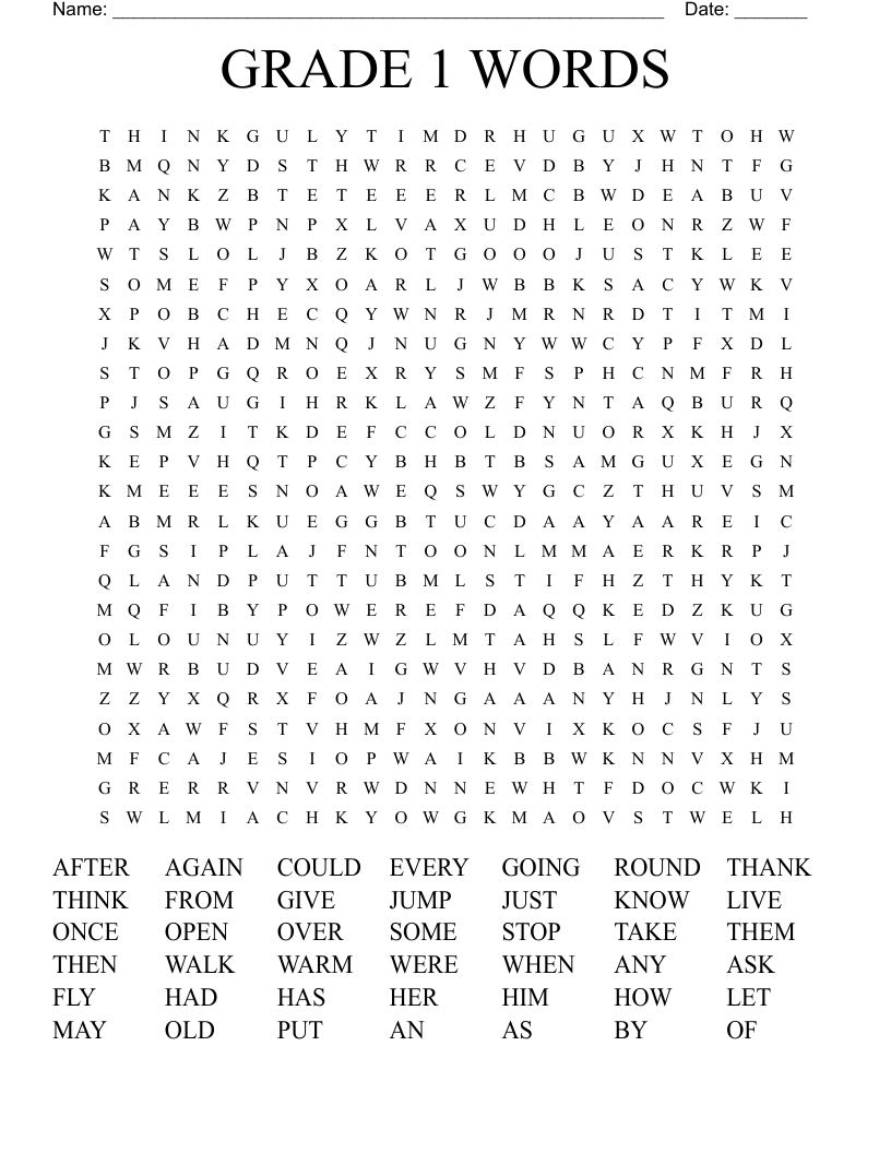 GRADE 1 WORDS Word Search