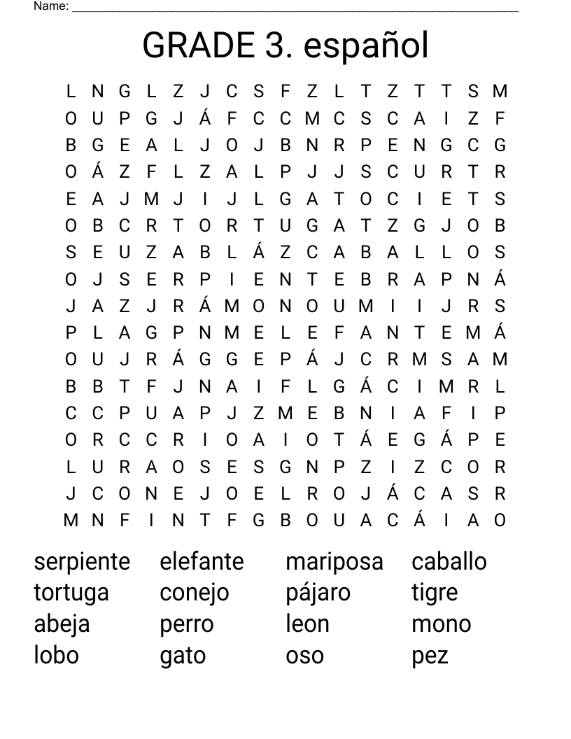 GRADE 3.  español Word Search