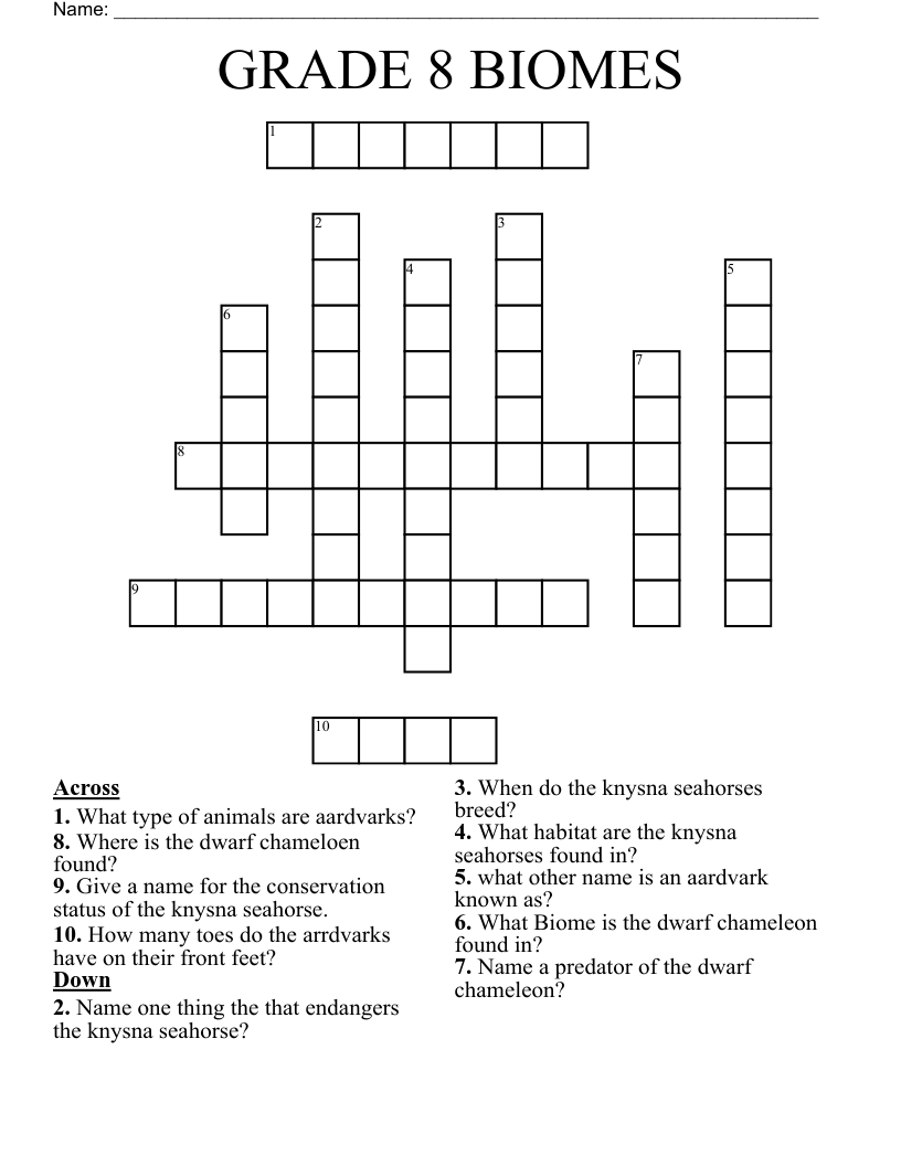 GRADE 8 BIOMES Crossword