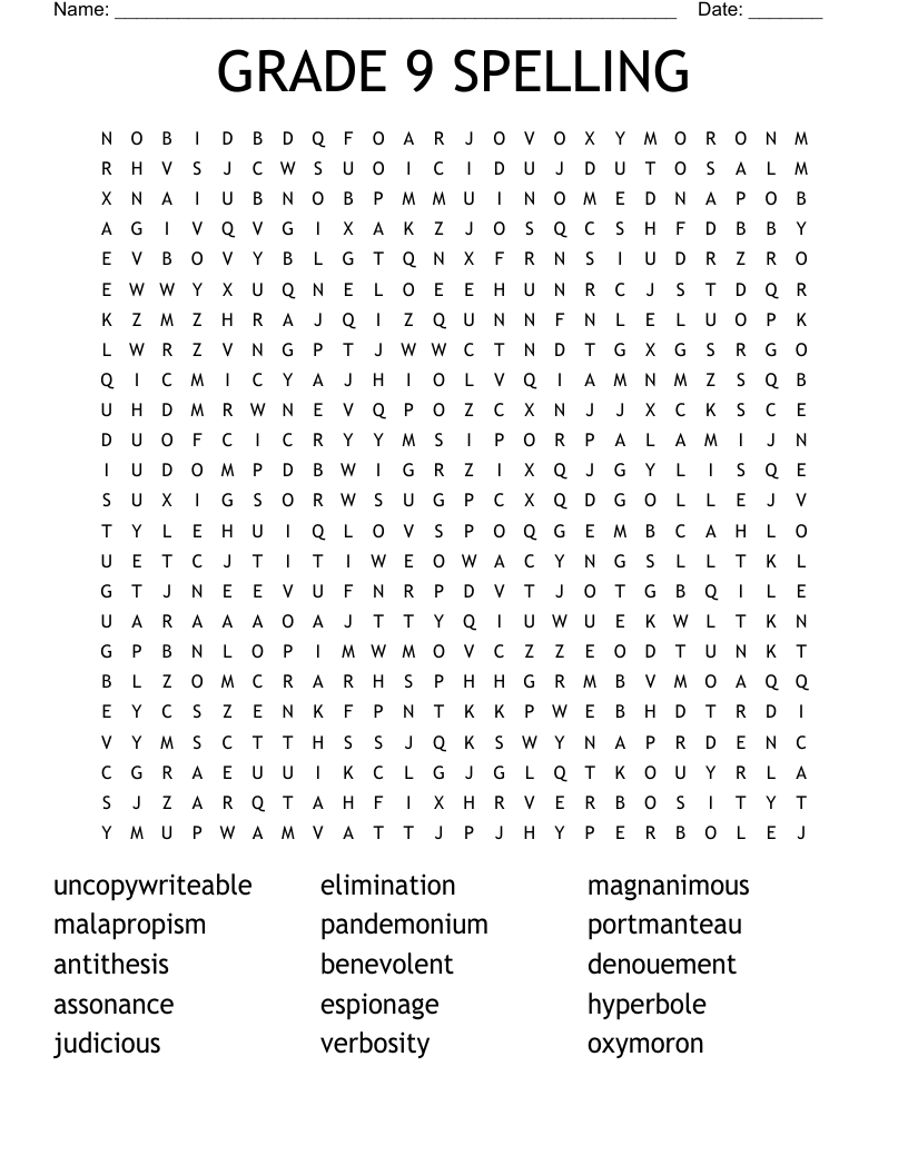 GRADE 9 SPELLING Word Search