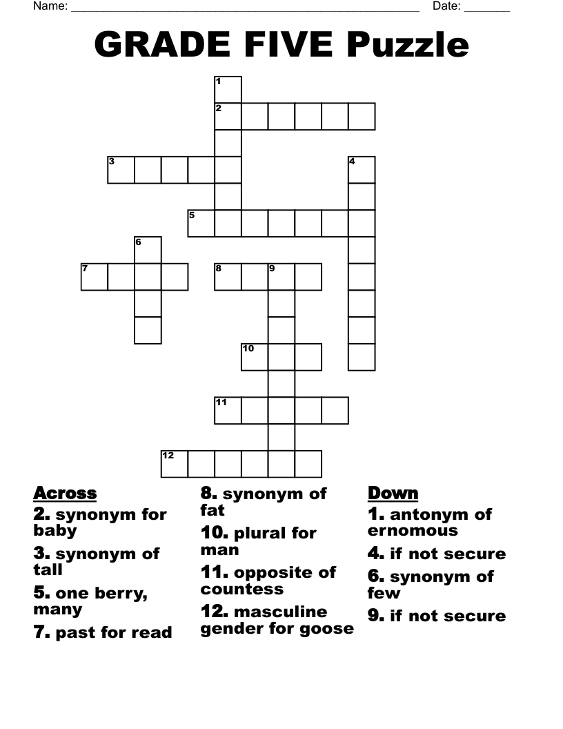 GRADE FIVE Puzzle Crossword