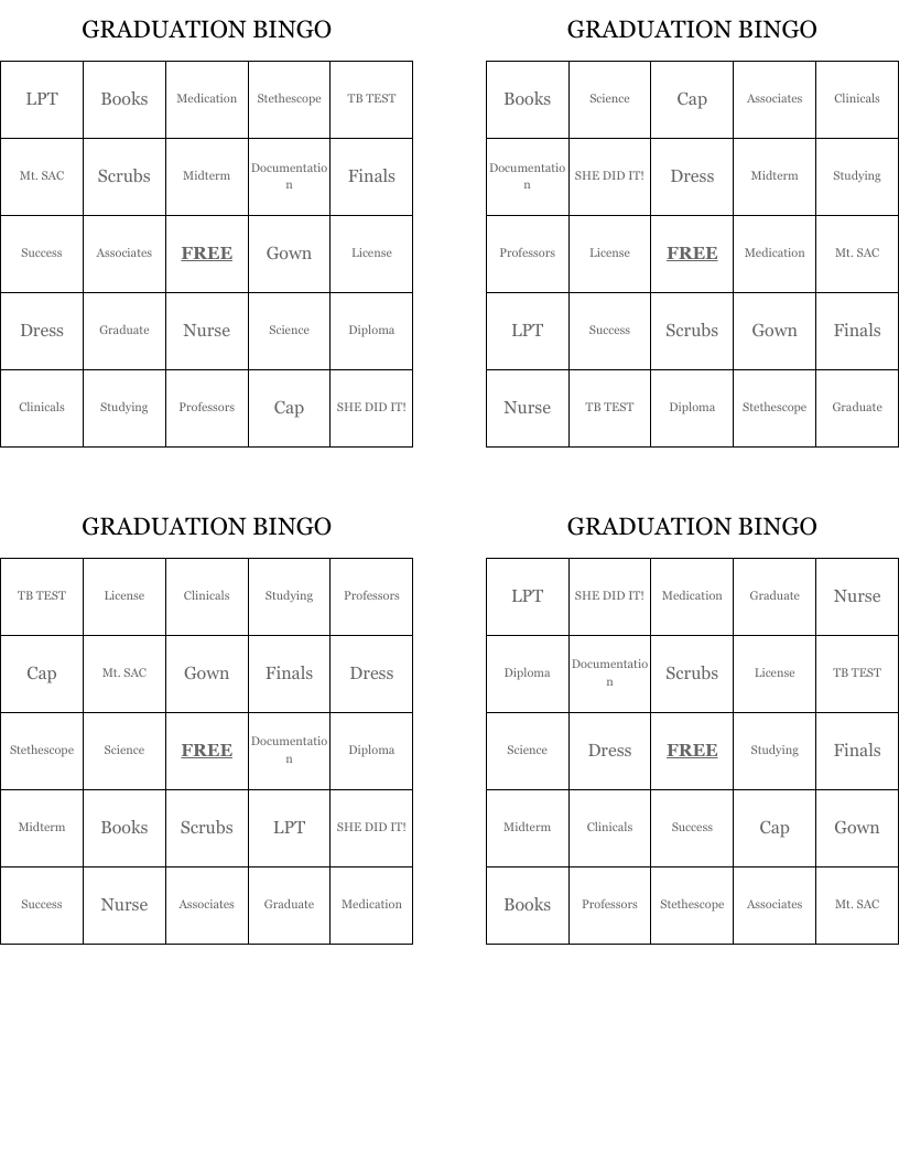 GRADUATION BINGO