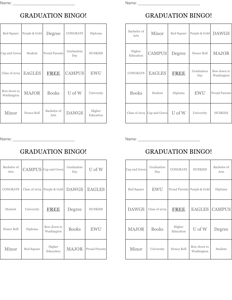 GRADUATION BINGO!