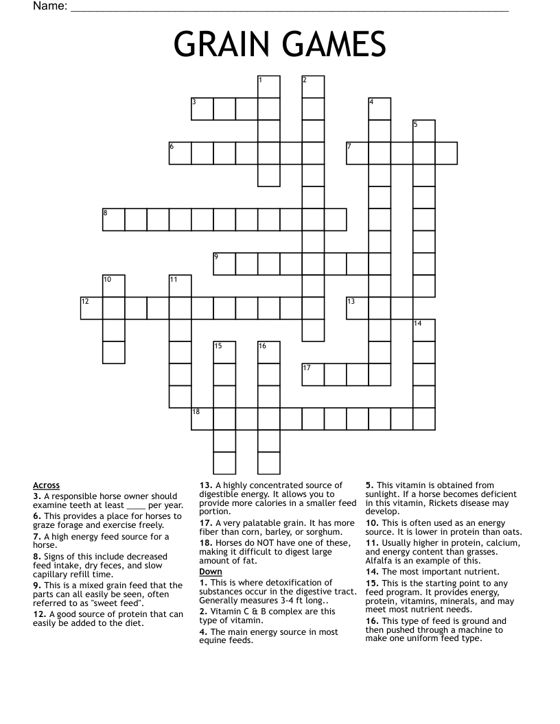 GRAIN GAMES Crossword