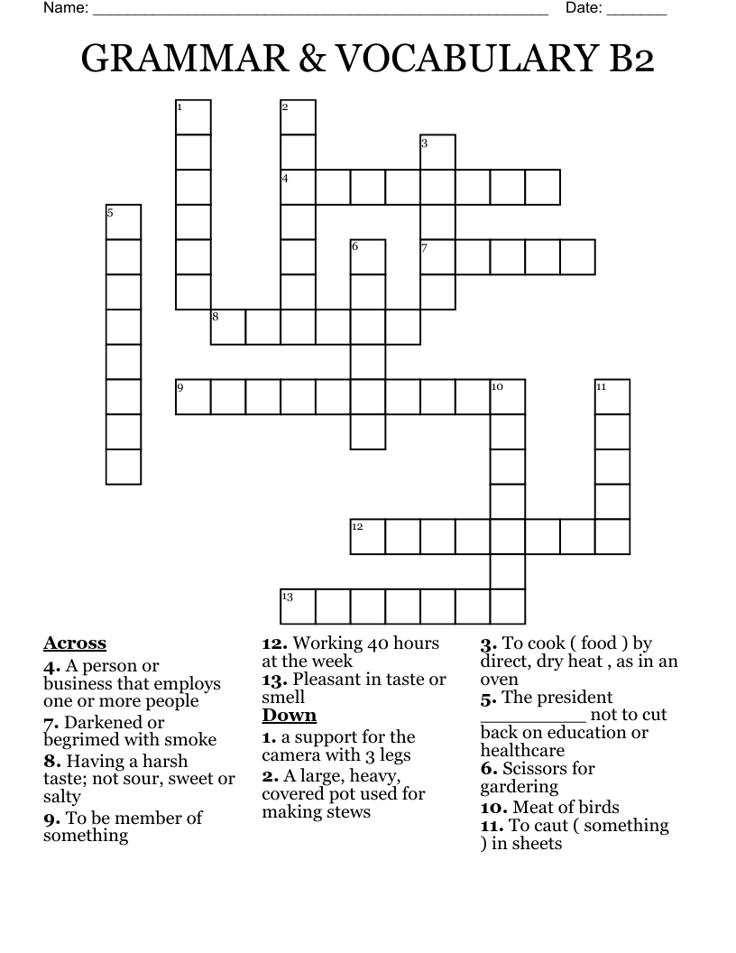 GRAMMAR & VOCABULARY  B2 Crossword
