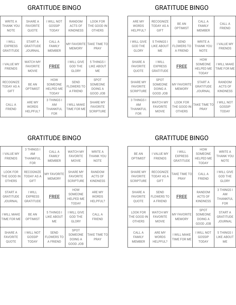 GRATITUDE BINGO