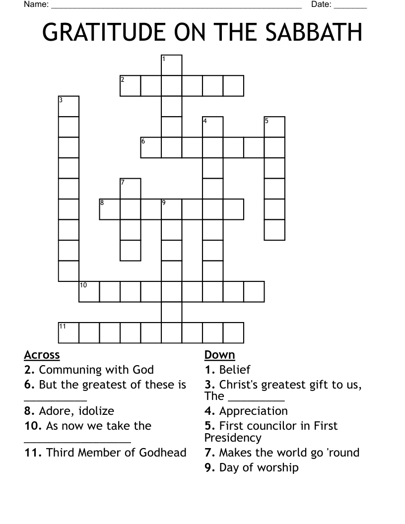 GRATITUDE ON THE SABBATH Crossword
