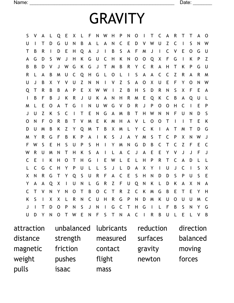 GRAVITY Word Search