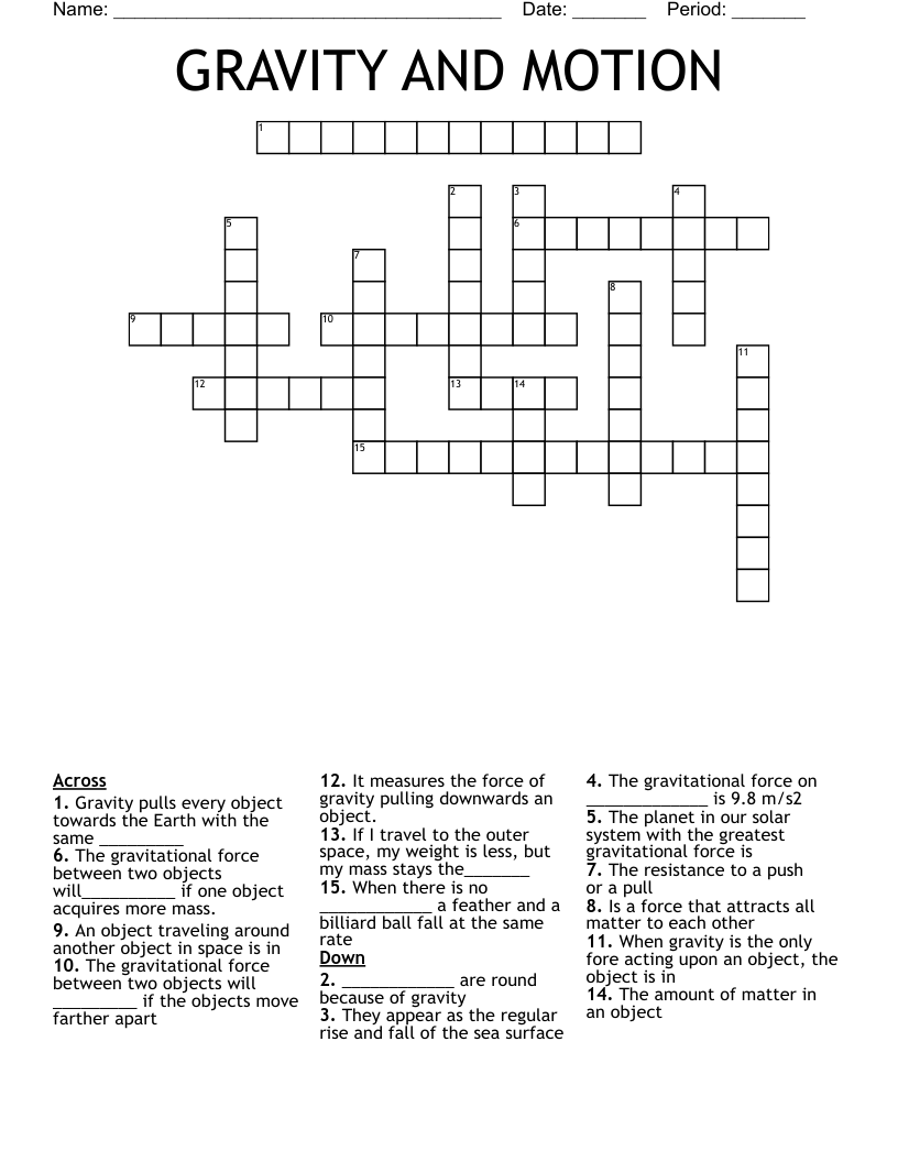 GRAVITY AND MOTION Crossword
