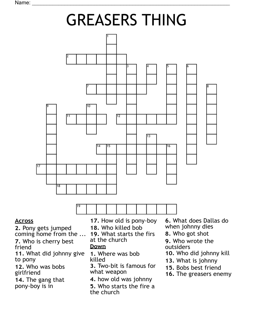 GREASERS THING Crossword
