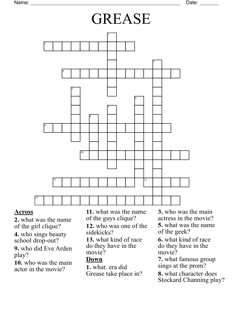 GREASE Crossword