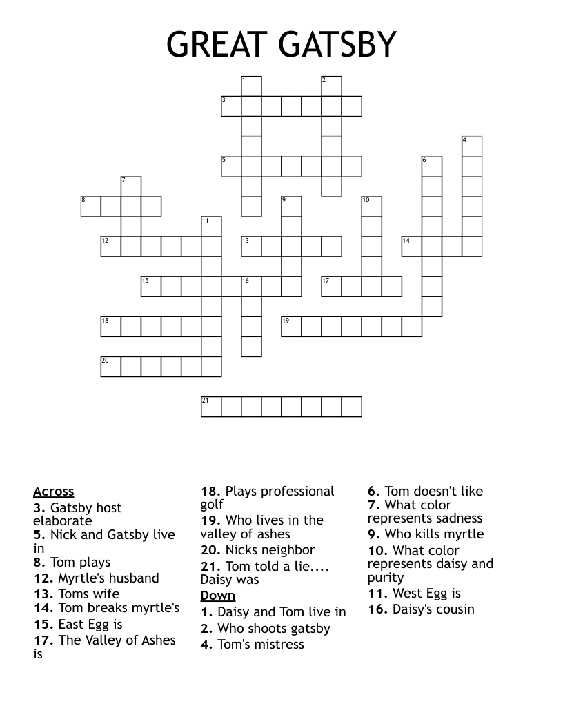 GREAT GATSBY Crossword
